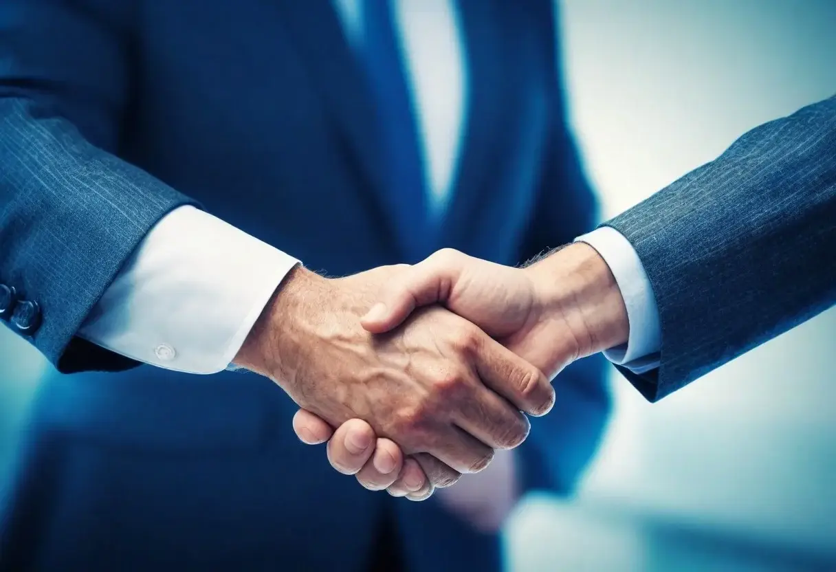 Prolaxies sales professional shaking clients hand after a successful deal