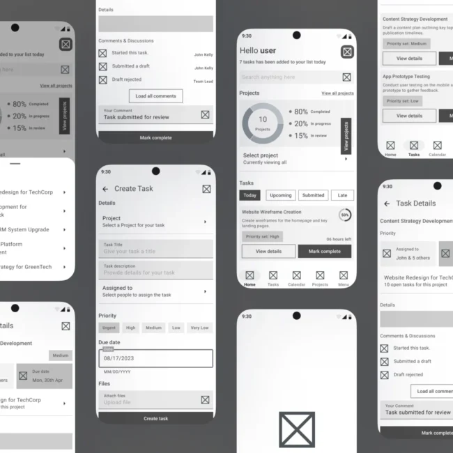 Early-stage wireframe of Task Point app showing basic layout and user flow for task management features.